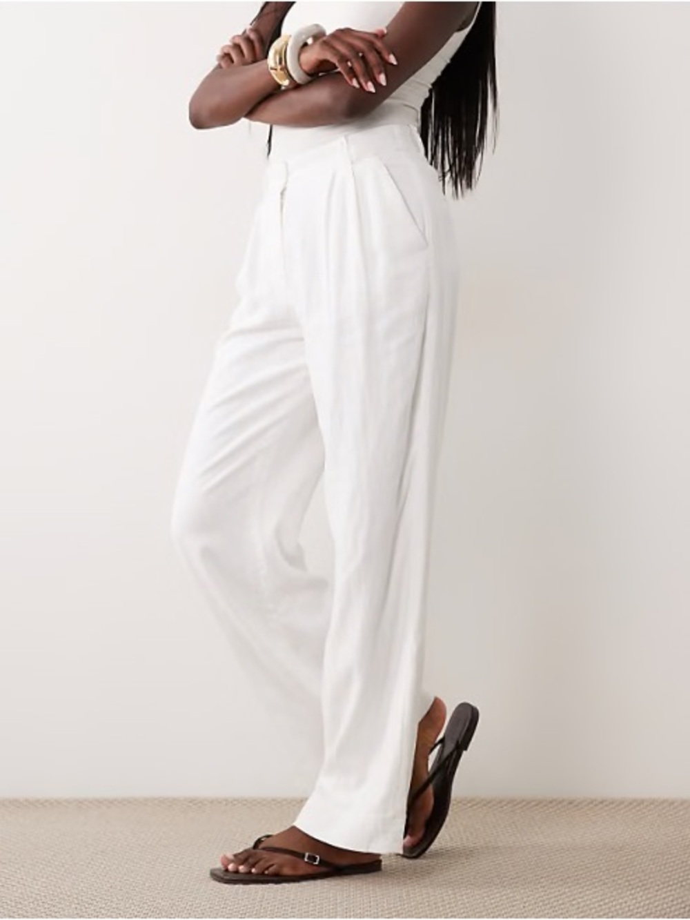 Abercrombie & Fitch Sloane Linen High-Rise Wide-Leg Pants Winter White Size M